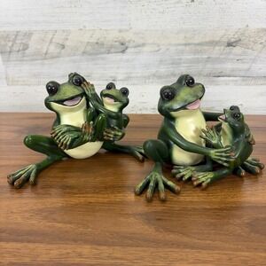 Vintage Green Frogs Mama Frog and Papa Frog with Baby Frogs 5" x 7"  Hand‎ Paint